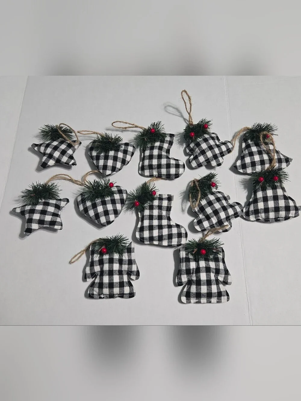 Set of 12 Holiday Style Buffalo Plaid Christmas Ornaments